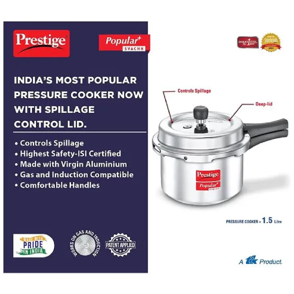 Prestige Popular Plus Svachh Aluminium Outer Lid Pressure Cooker - Induction Base, 1.5 L-4.webp